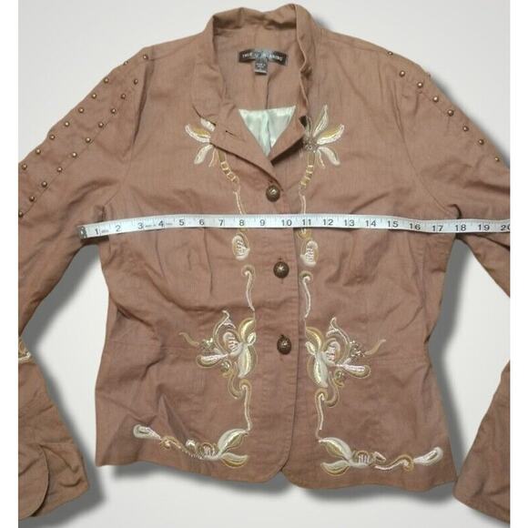 True Meaning Linen Blend Floral Embroidered Jacket Tan Size Small - Picture 5 of 7